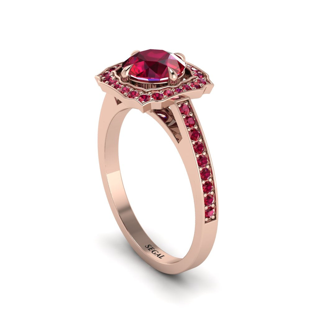 Ruby Cathedral Halo Engagement Ring - Luciana No. 56