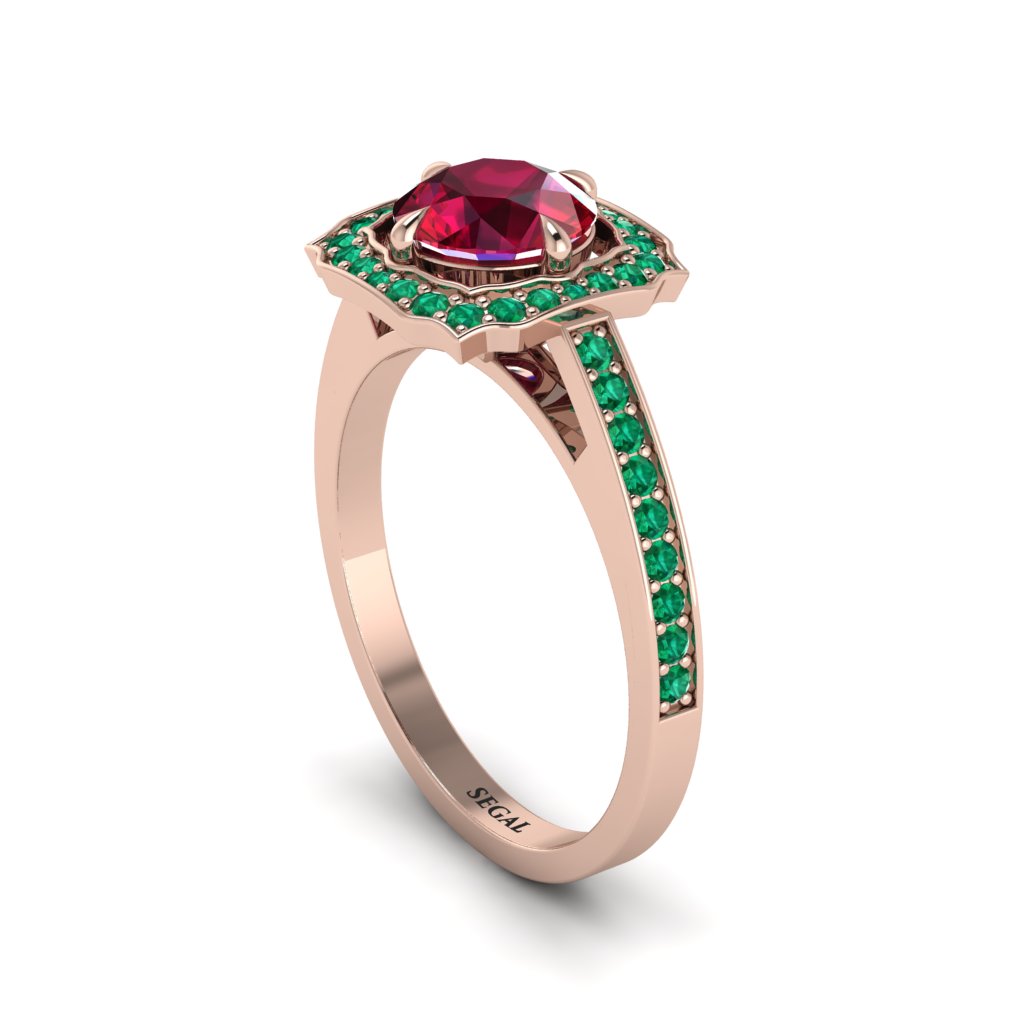 Ruby Cathedral Halo Engagement Ring - Luciana No. 26