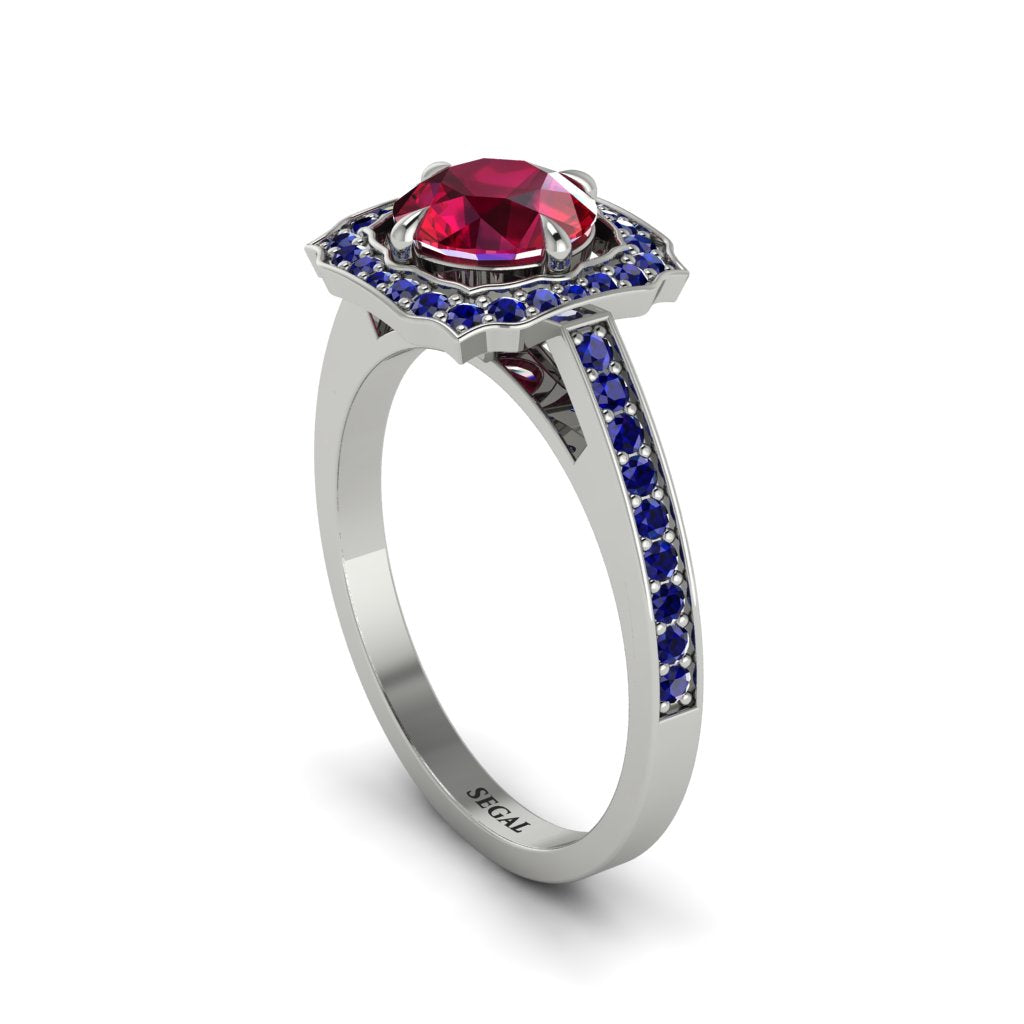 Ruby Cathedral Halo Engagement Ring - Luciana No. 72