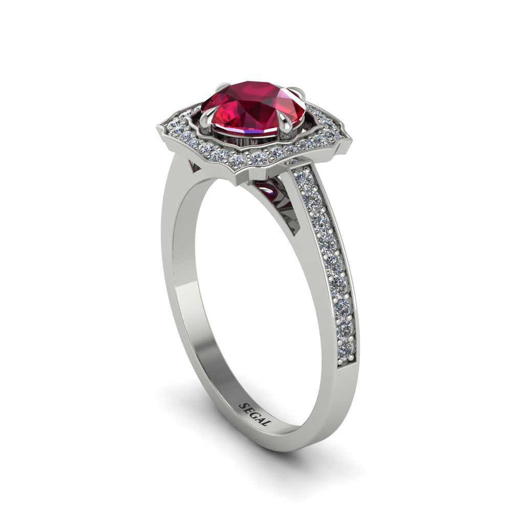 Ruby Cathedral Halo Engagement Ring - Luciana No. 12