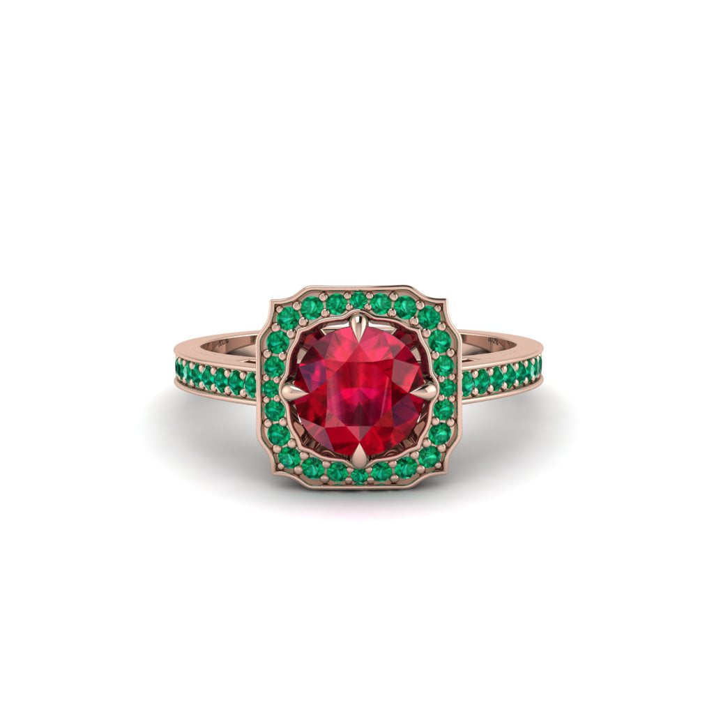 Ruby Cathedral Halo Engagement Ring - Luciana No. 26