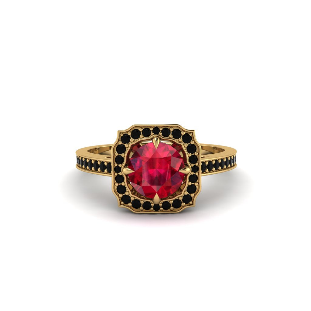Ruby Cathedral Halo Engagement Ring - Luciana No. 40