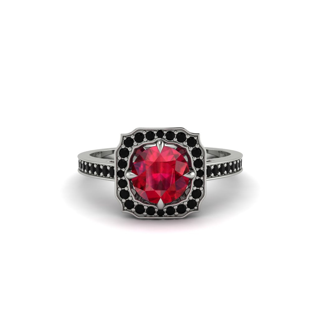 Ruby Cathedral Halo Engagement Ring - Luciana No. 42