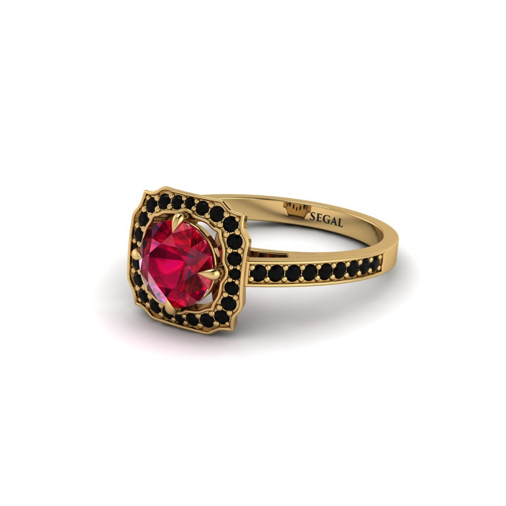 Ruby Cathedral Halo Engagement Ring - Luciana No. 40