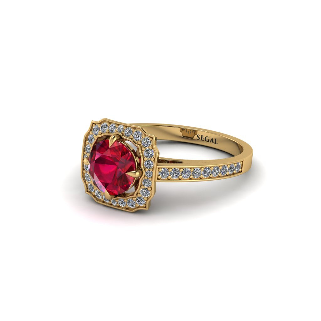 Ruby Cathedral Halo Engagement Ring - Luciana No. 10