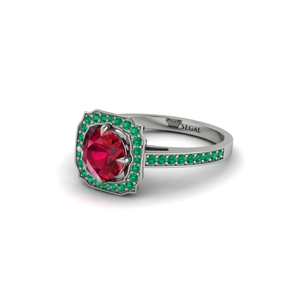 Ruby Cathedral Halo Engagement Ring - Luciana No. 27