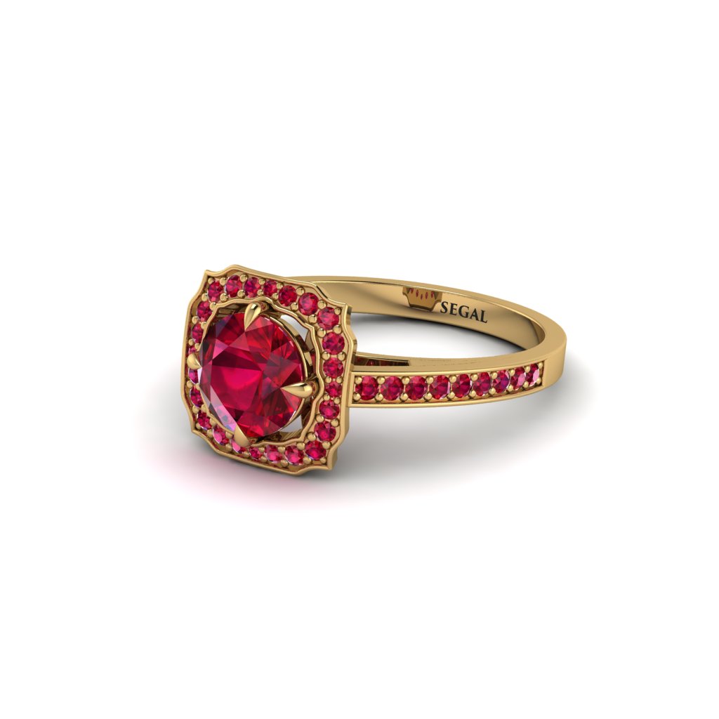 Ruby Cathedral Halo Engagement Ring - Luciana No. 55