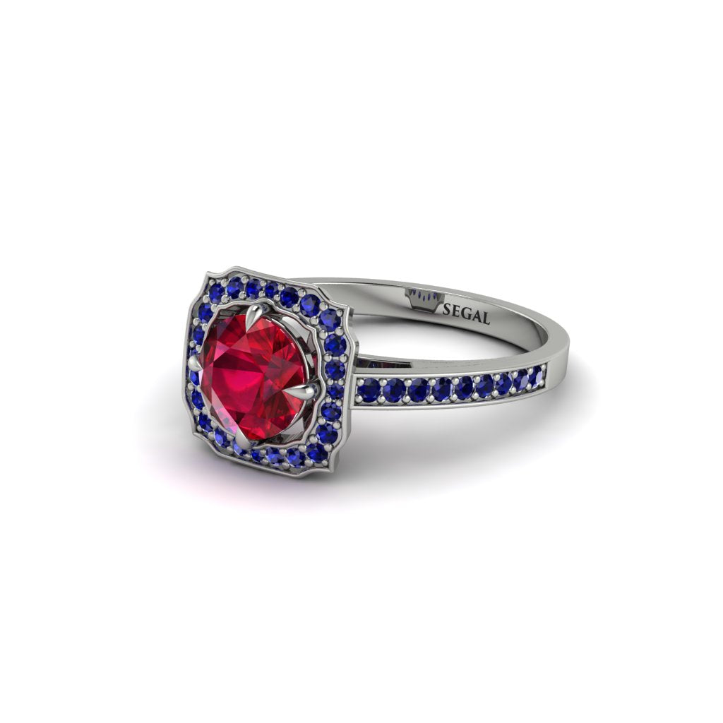 Ruby Cathedral Halo Engagement Ring - Luciana No. 72