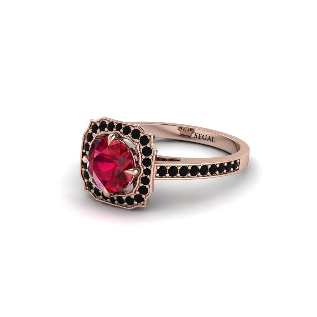 Ruby Cathedral Halo Engagement Ring - Luciana No. 41