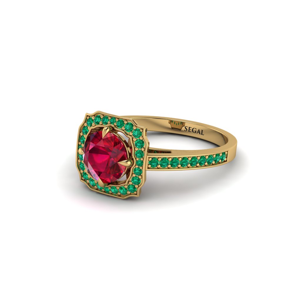 Ruby Cathedral Halo Engagement Ring - Luciana No. 25