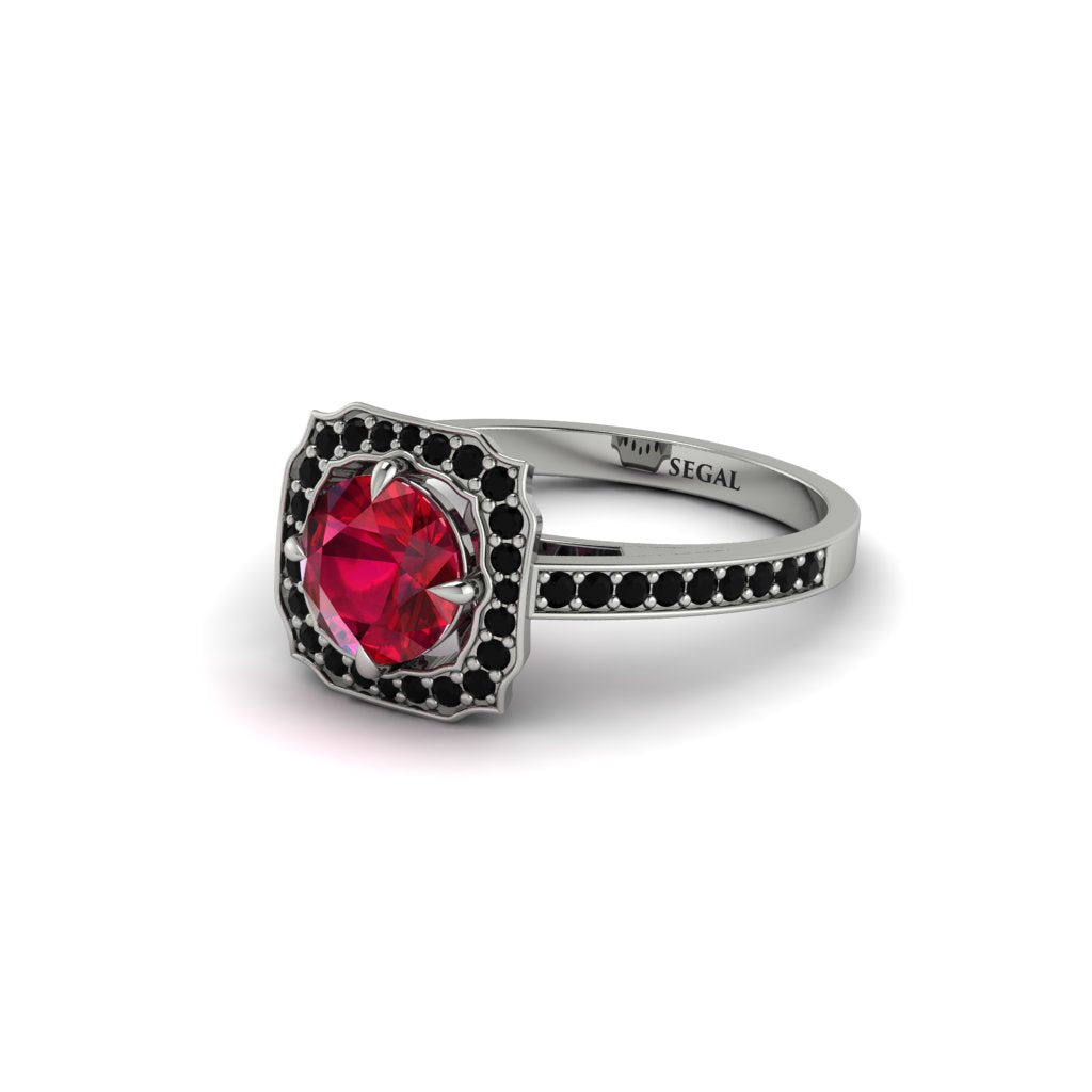 Ruby Cathedral Halo Engagement Ring - Luciana No. 42