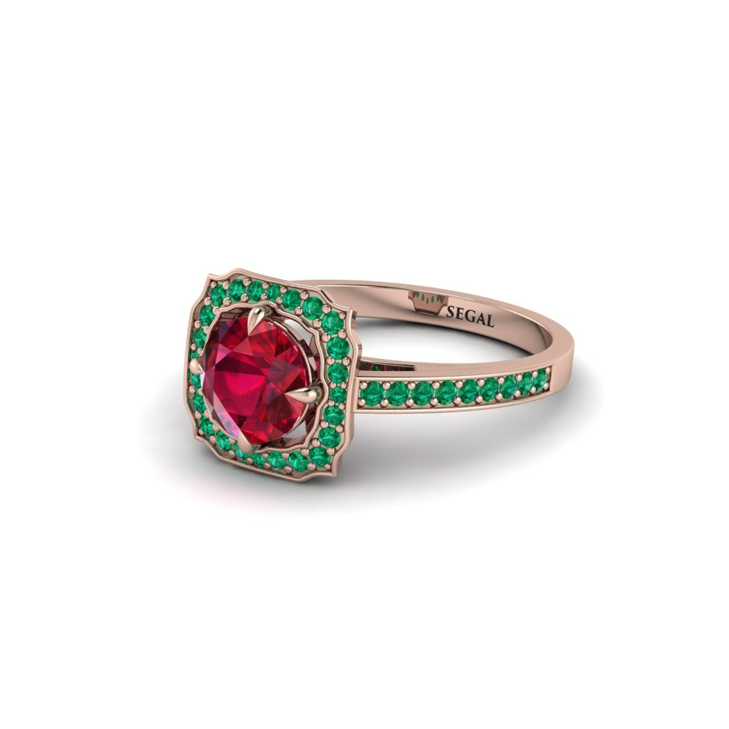 Ruby Cathedral Halo Engagement Ring - Luciana No. 26