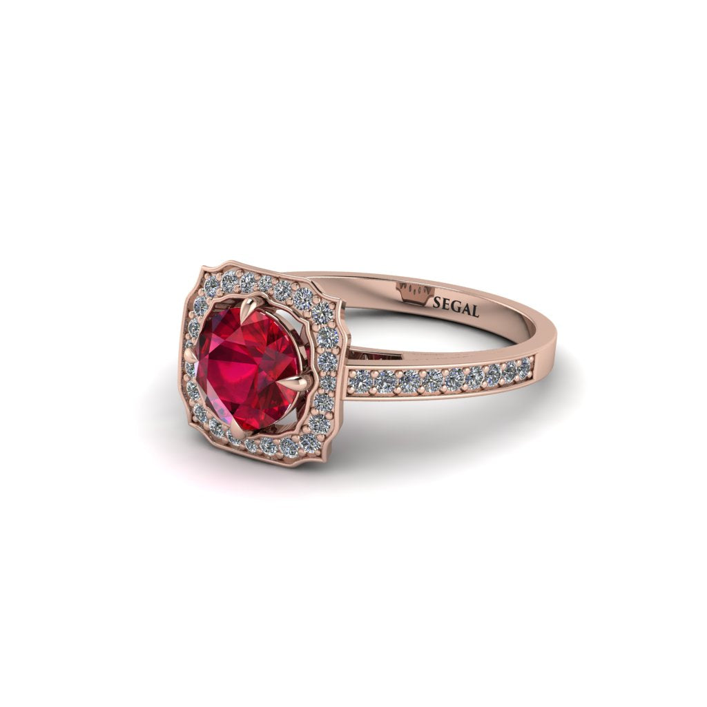 Ruby Cathedral Halo Engagement Ring - Luciana No. 11