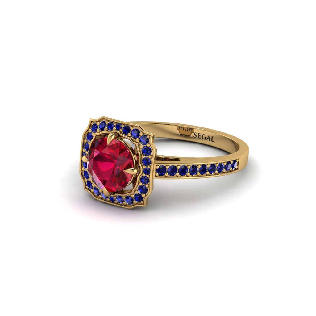 Ruby Cathedral Halo Engagement Ring - Luciana No. 70
