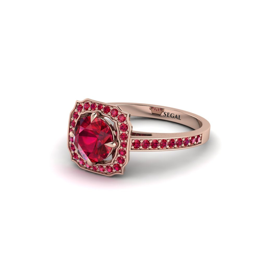 Ruby Cathedral Halo Engagement Ring - Luciana No. 56