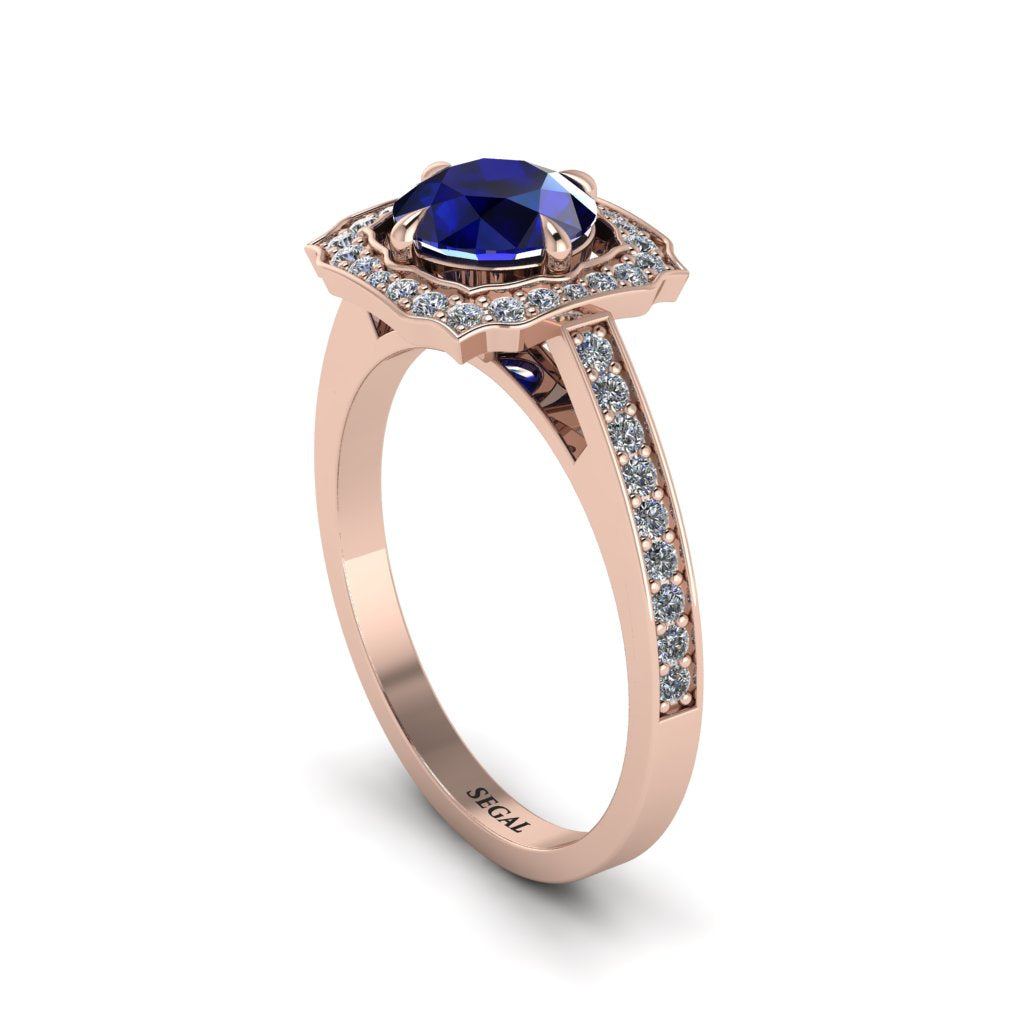 Sapphire Cathedral Halo Engagement Ring - Luciana No. 14