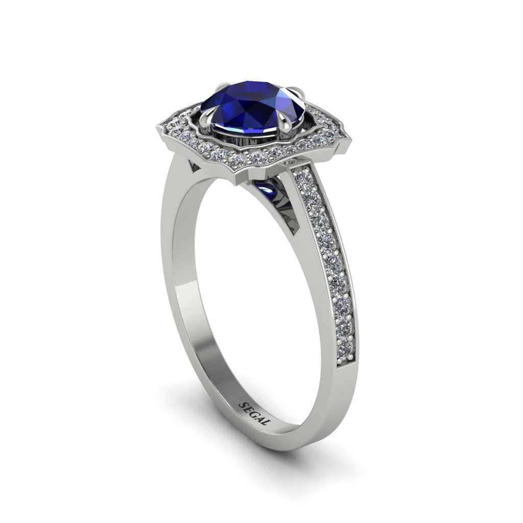 Sapphire Cathedral Halo Engagement Ring - Luciana No. 15