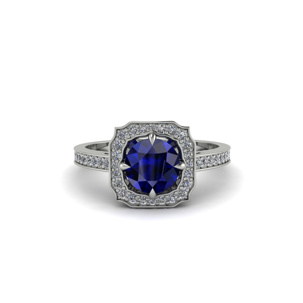 Sapphire Cathedral Halo Engagement Ring - Luciana No. 15