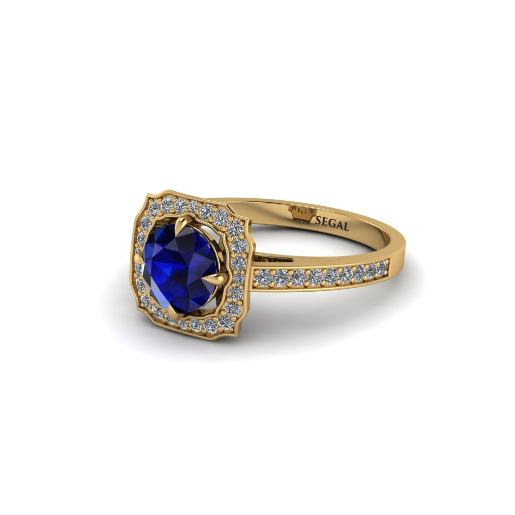 Sapphire Cathedral Halo Engagement Ring - Luciana No. 13