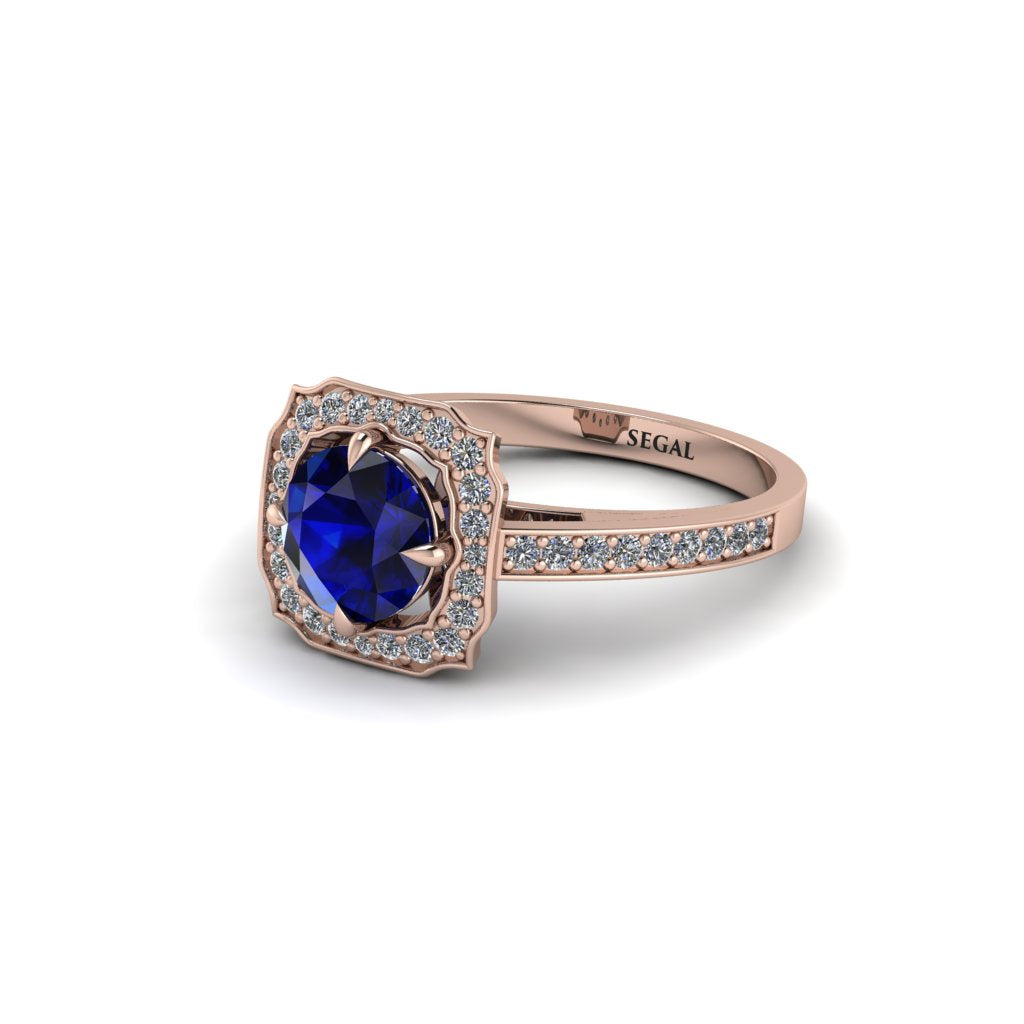 Sapphire Cathedral Halo Engagement Ring - Luciana No. 14