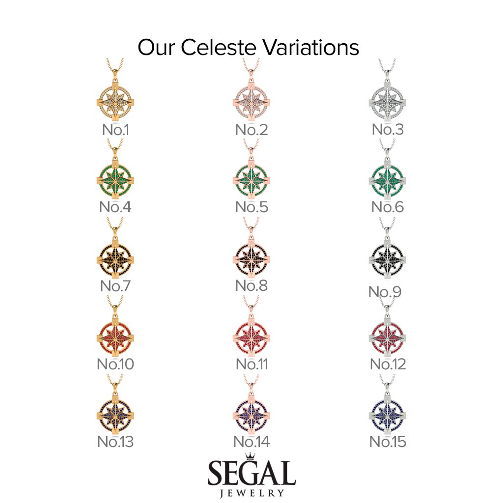 Sapphire-Encrusted Compass Charm Necklace - Celeste No. 15