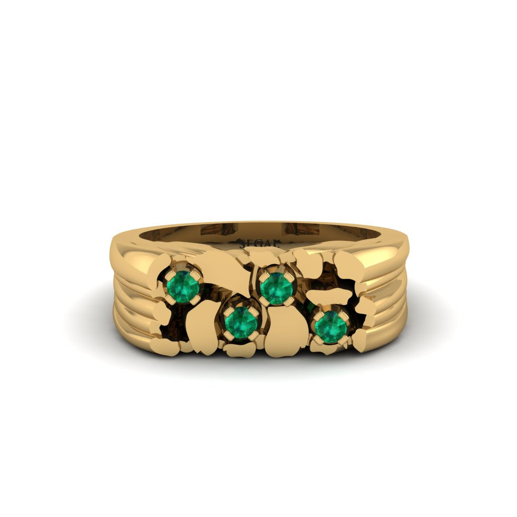 Emerald Cluster Elegance Men's Fashion Ring - Navy No. 4