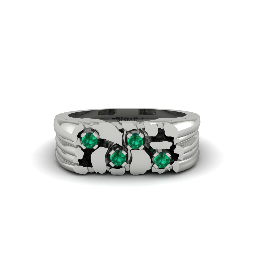 Emerald Cluster Elegance Men's Fashion Ring - Navy No. 6