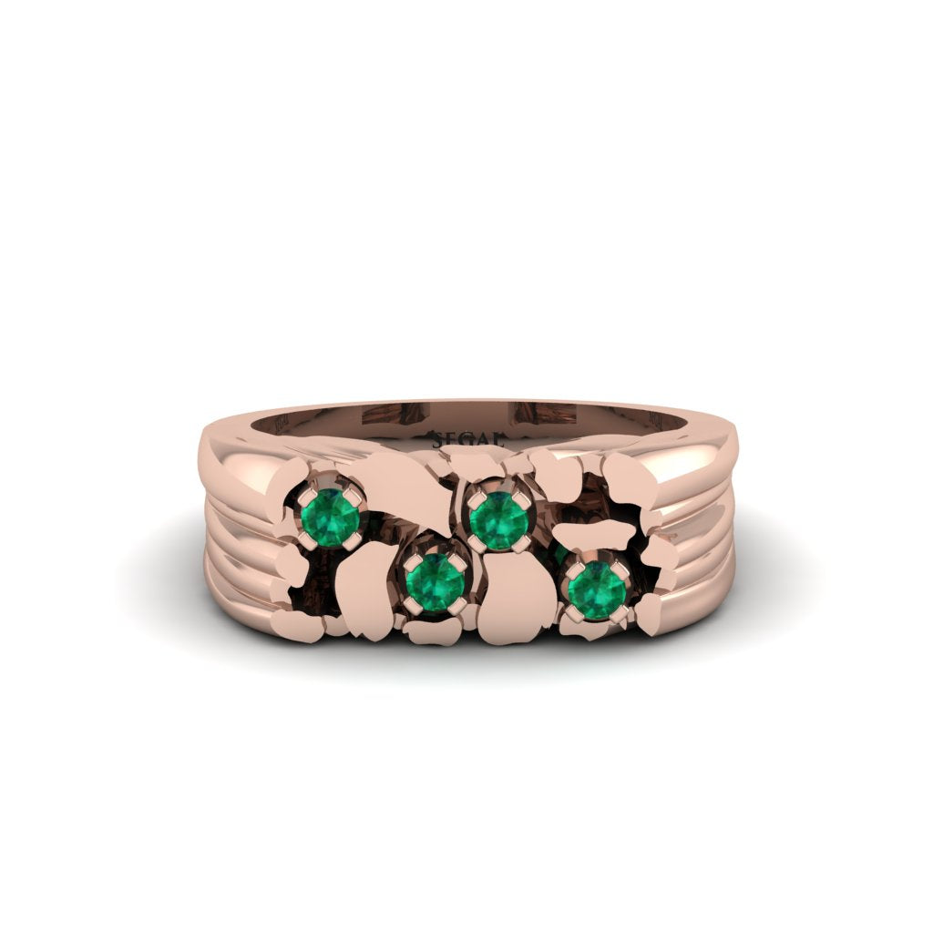 Emerald Cluster Elegance Men's Fashion Ring - Navy No. 5