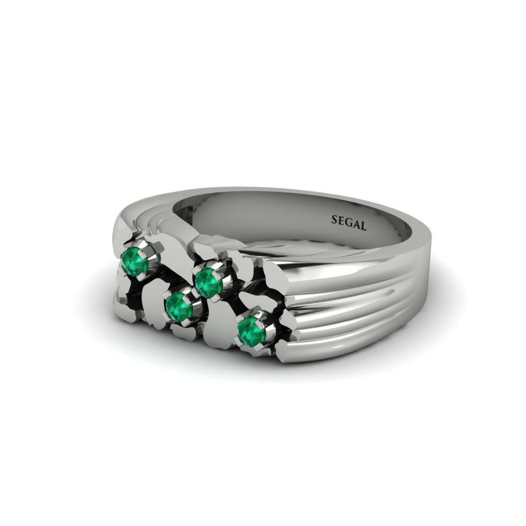 Emerald Cluster Elegance Men's Fashion Ring - Navy No. 6