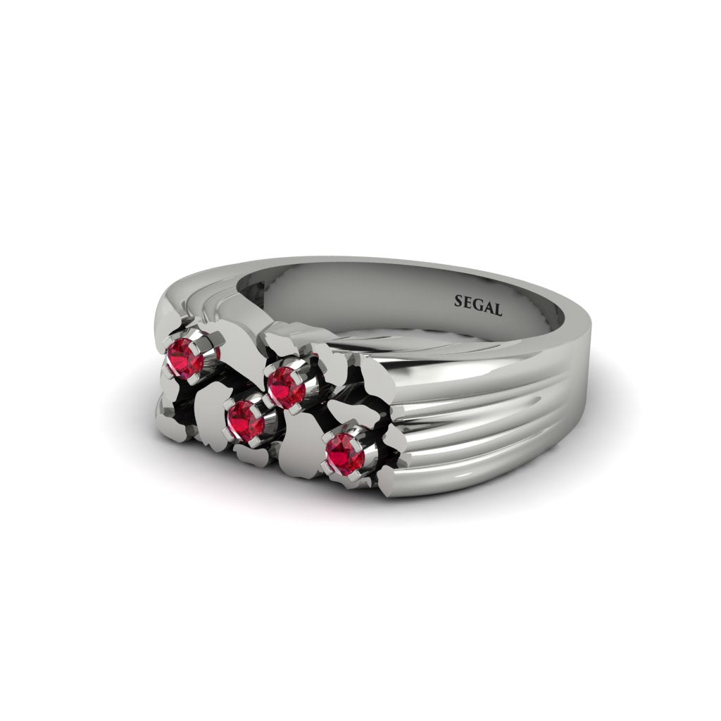 Ruby Cluster Elegance Men's Fashion Ring - Navy No. 12