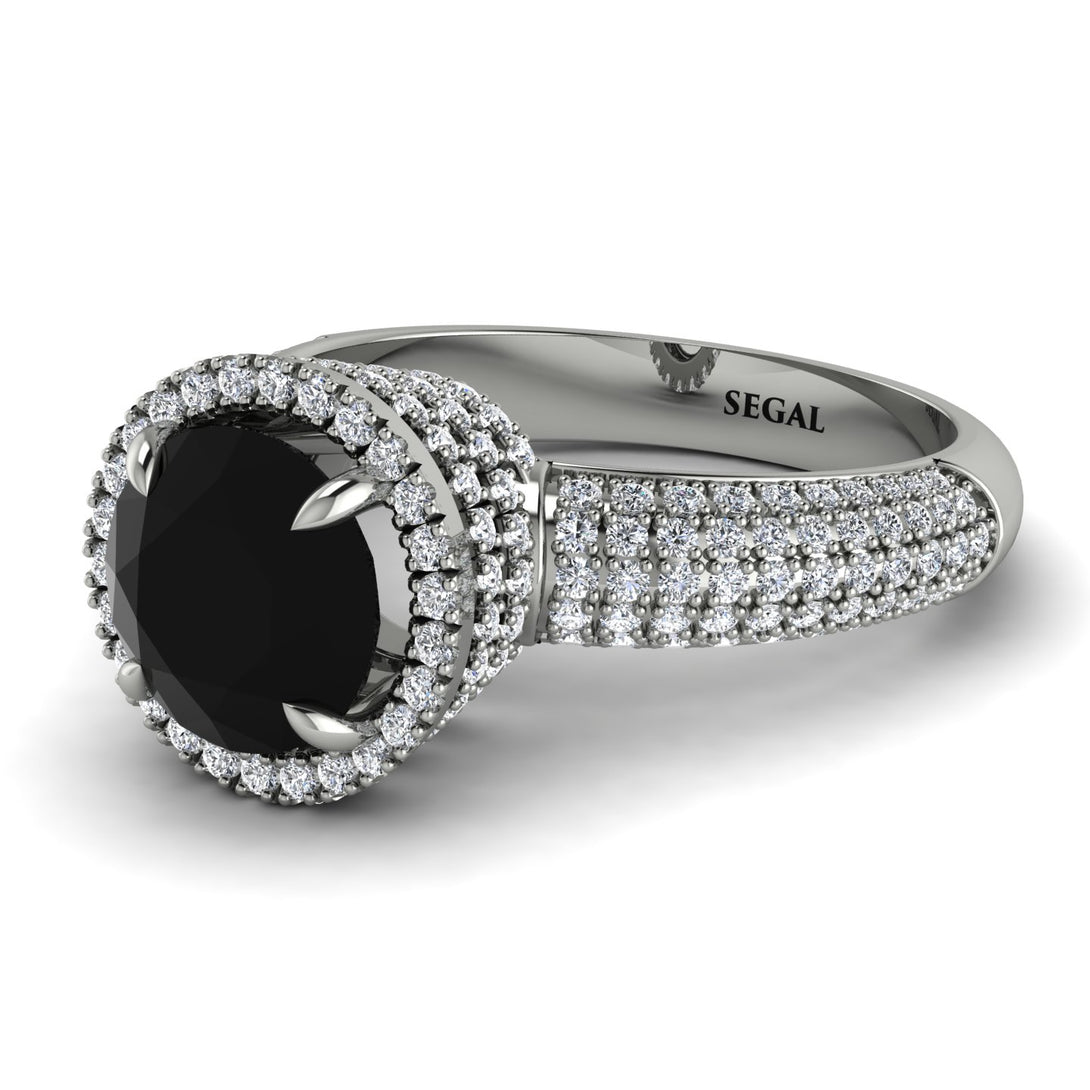 Black Diamond Cluster Halo Engagement Ring - Katie No. 9