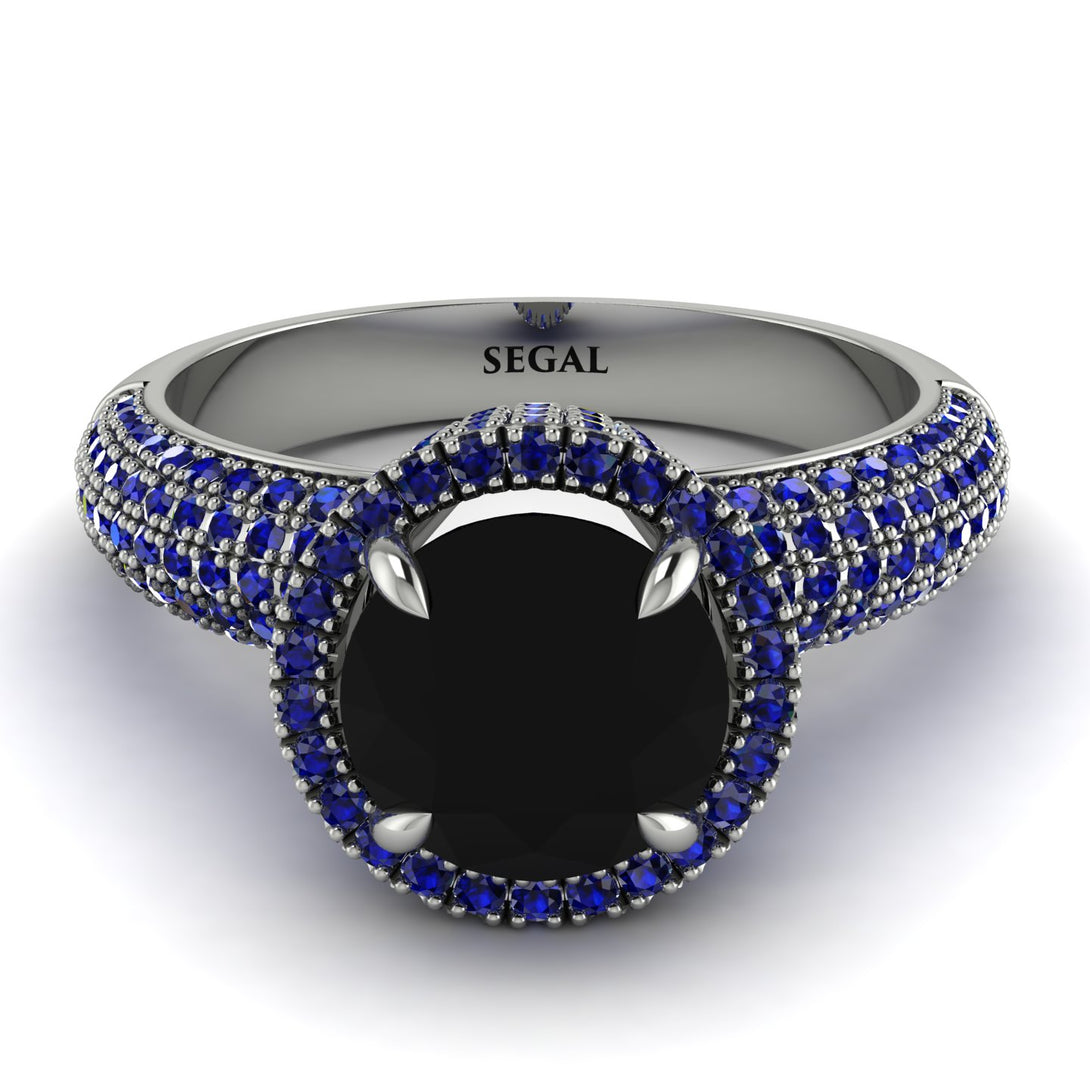 Black Diamond Cluster Halo Engagement Ring - Katie No. 69