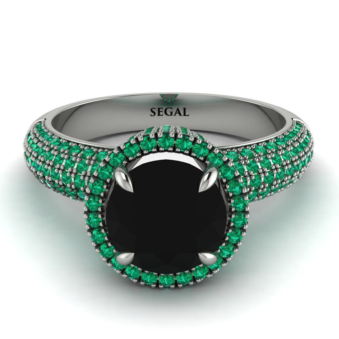 Black Diamond Cluster Halo Engagement Ring - Katie No. 24