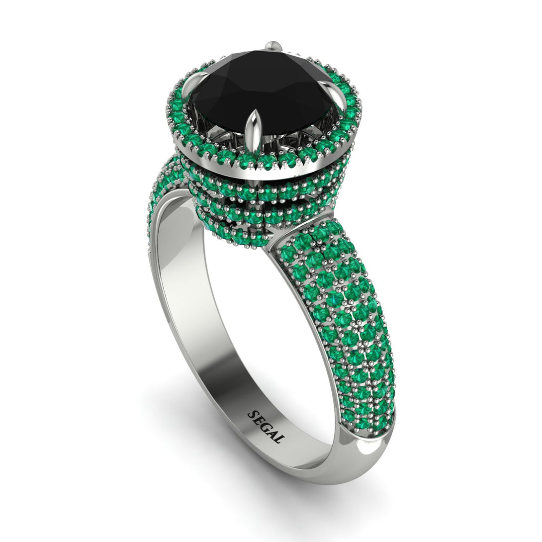 Black Diamond Cluster Halo Engagement Ring - Katie No. 24
