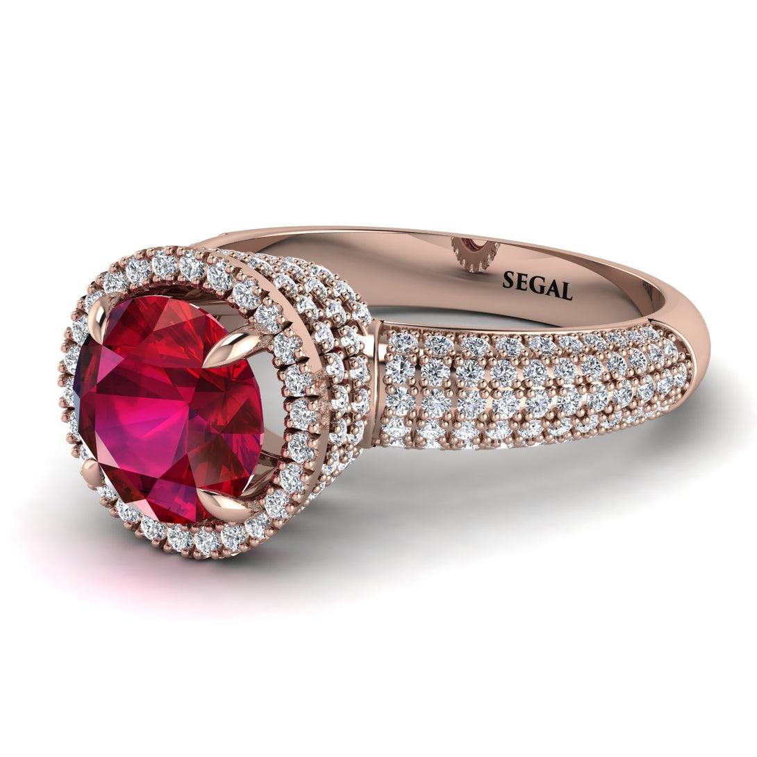 Ruby Cluster Halo Engagement Ring - Katie No. 11
