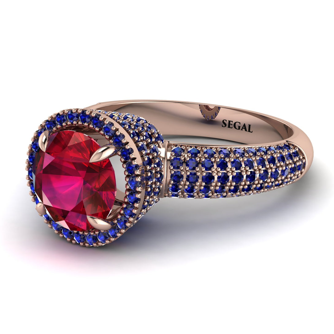 Ruby Cluster Halo Engagement Ring - Katie No. 71