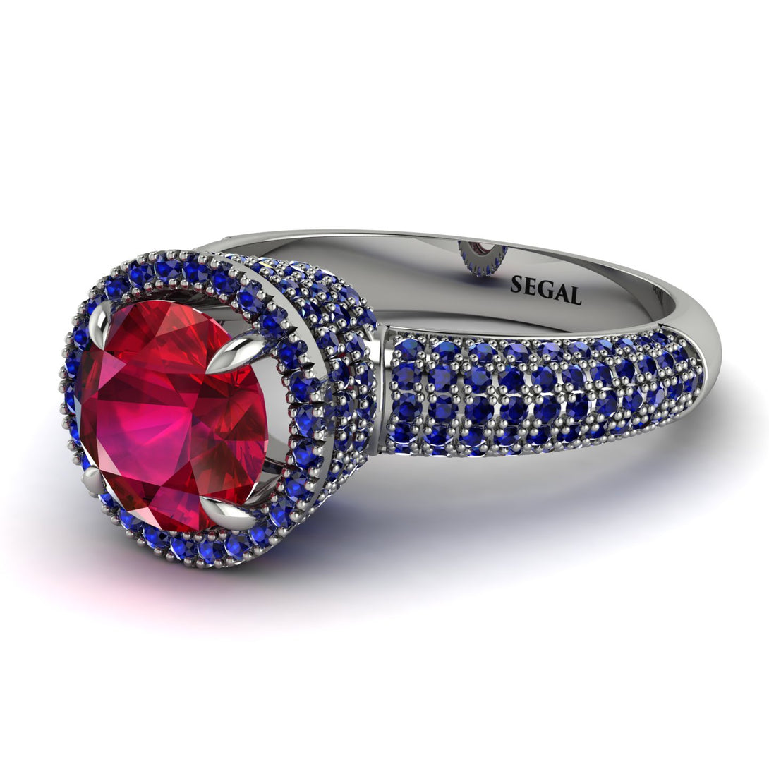 Ruby Cluster Halo Engagement Ring - Katie No. 72
