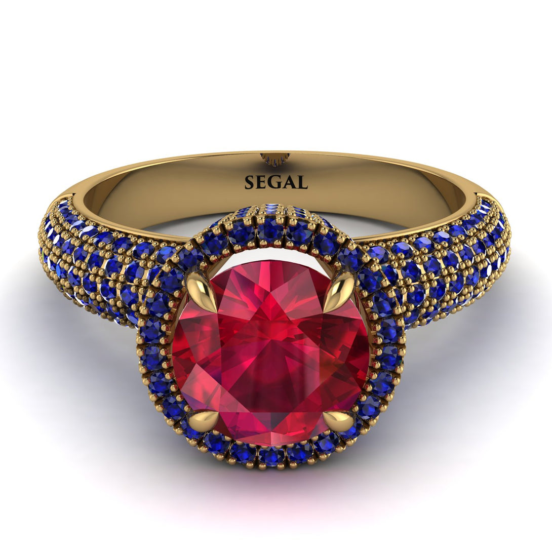 Ruby Cluster Halo Engagement Ring - Katie No. 70