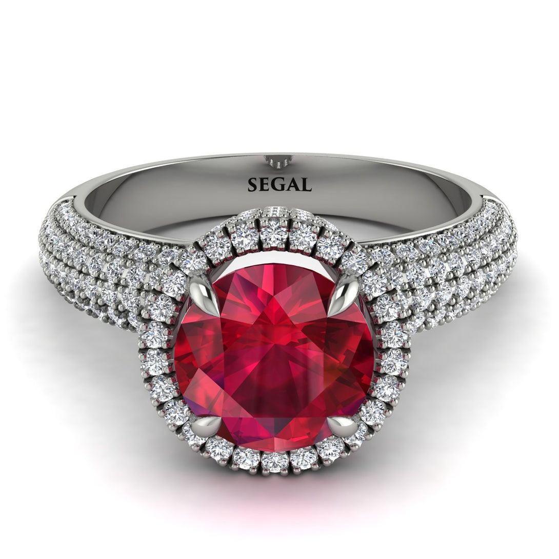 Ruby Cluster Halo Engagement Ring - Katie No. 12