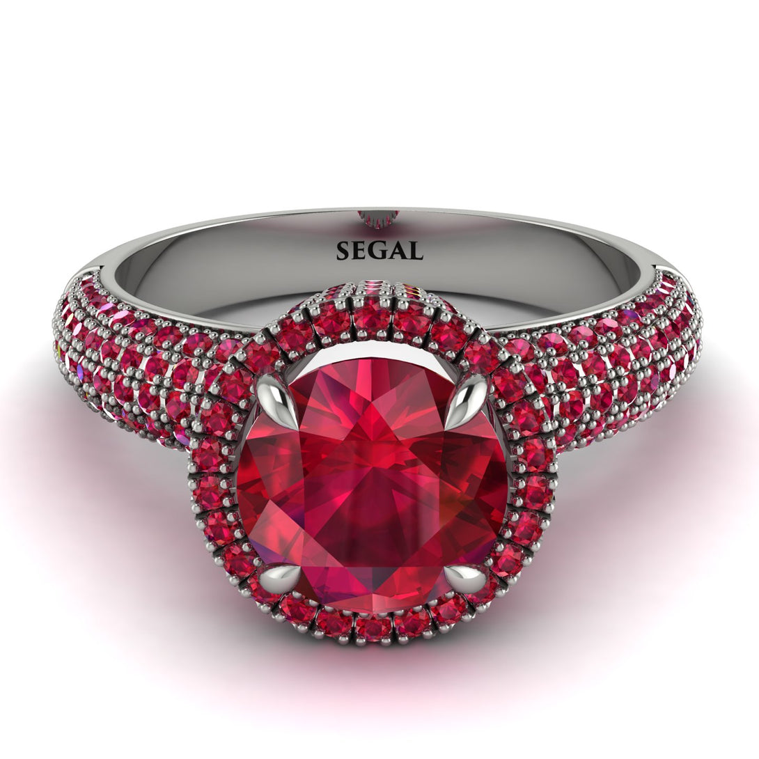 Ruby Cluster Halo Engagement Ring - Katie No. 57