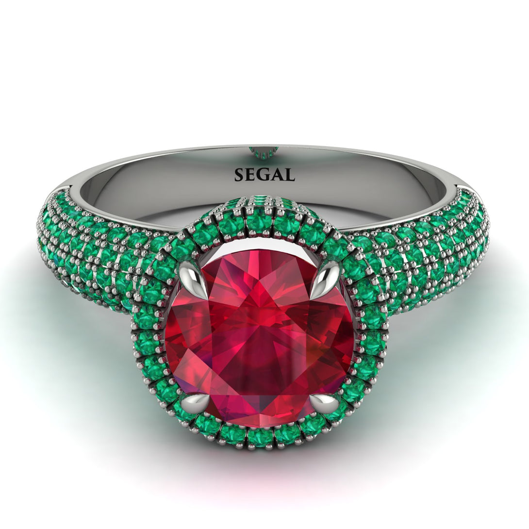 Ruby Cluster Halo Engagement Ring - Katie No. 27