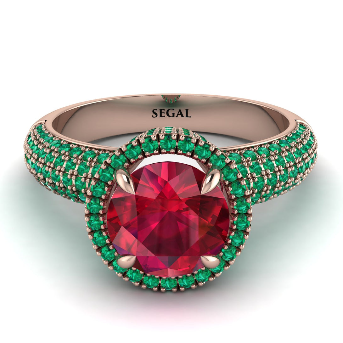 Ruby Cluster Halo Engagement Ring - Katie No. 26