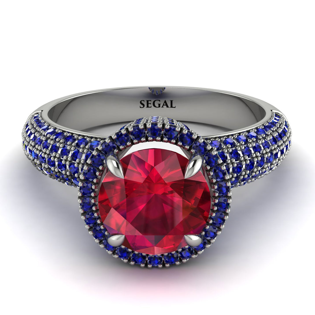 Ruby Cluster Halo Engagement Ring - Katie No. 72