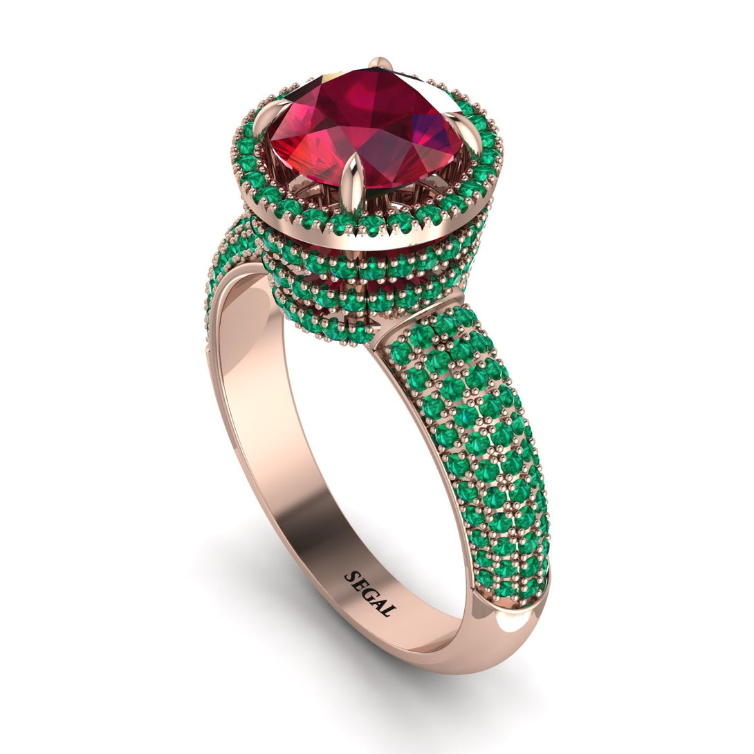 Ruby Cluster Halo Engagement Ring - Katie No. 26