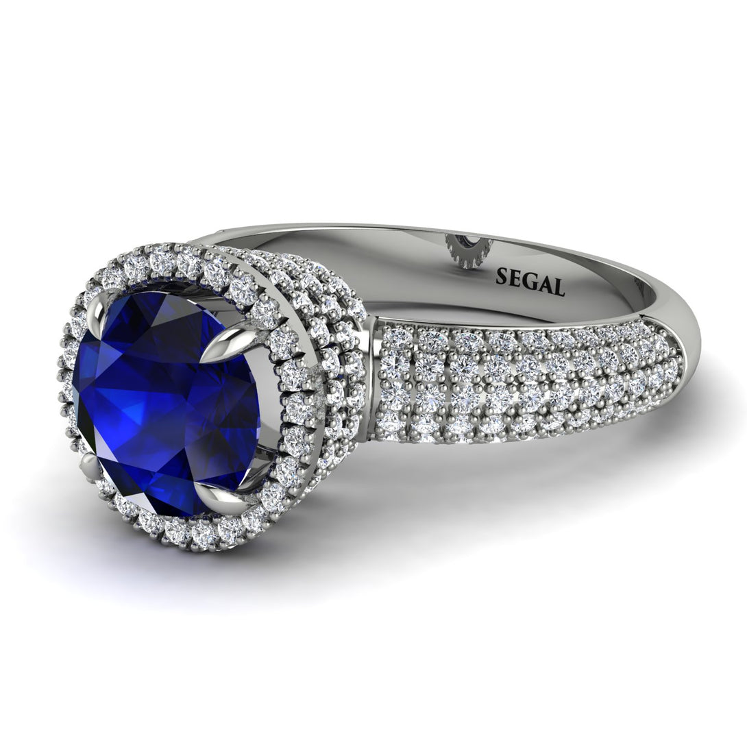 Sapphire Cluster Halo Engagement Ring - Katie No. 15