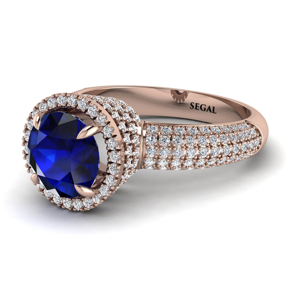 Sapphire Cluster Halo Engagement Ring - Katie No. 14
