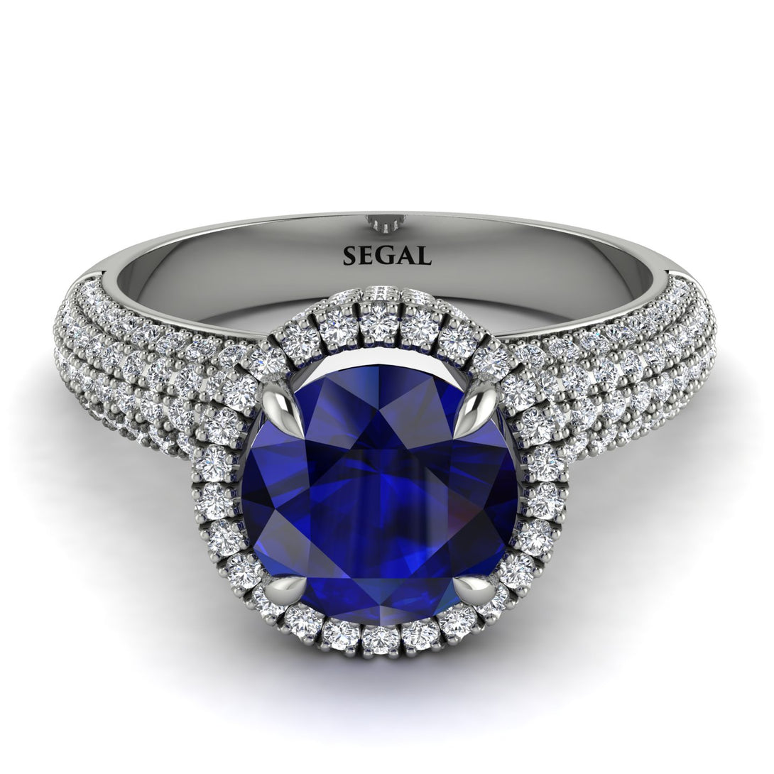 Sapphire Cluster Halo Engagement Ring - Katie No. 15