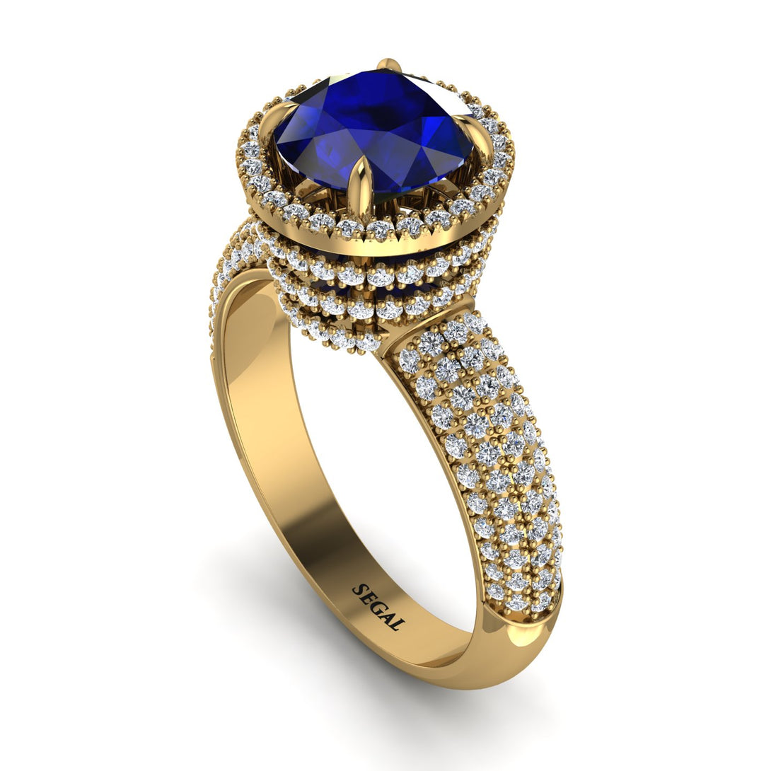 Sapphire Cluster Halo Engagement Ring - Katie No. 13