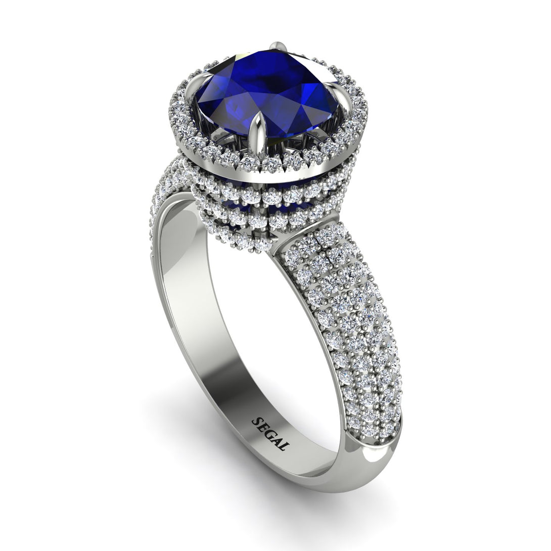 Sapphire Cluster Halo Engagement Ring - Katie No. 15