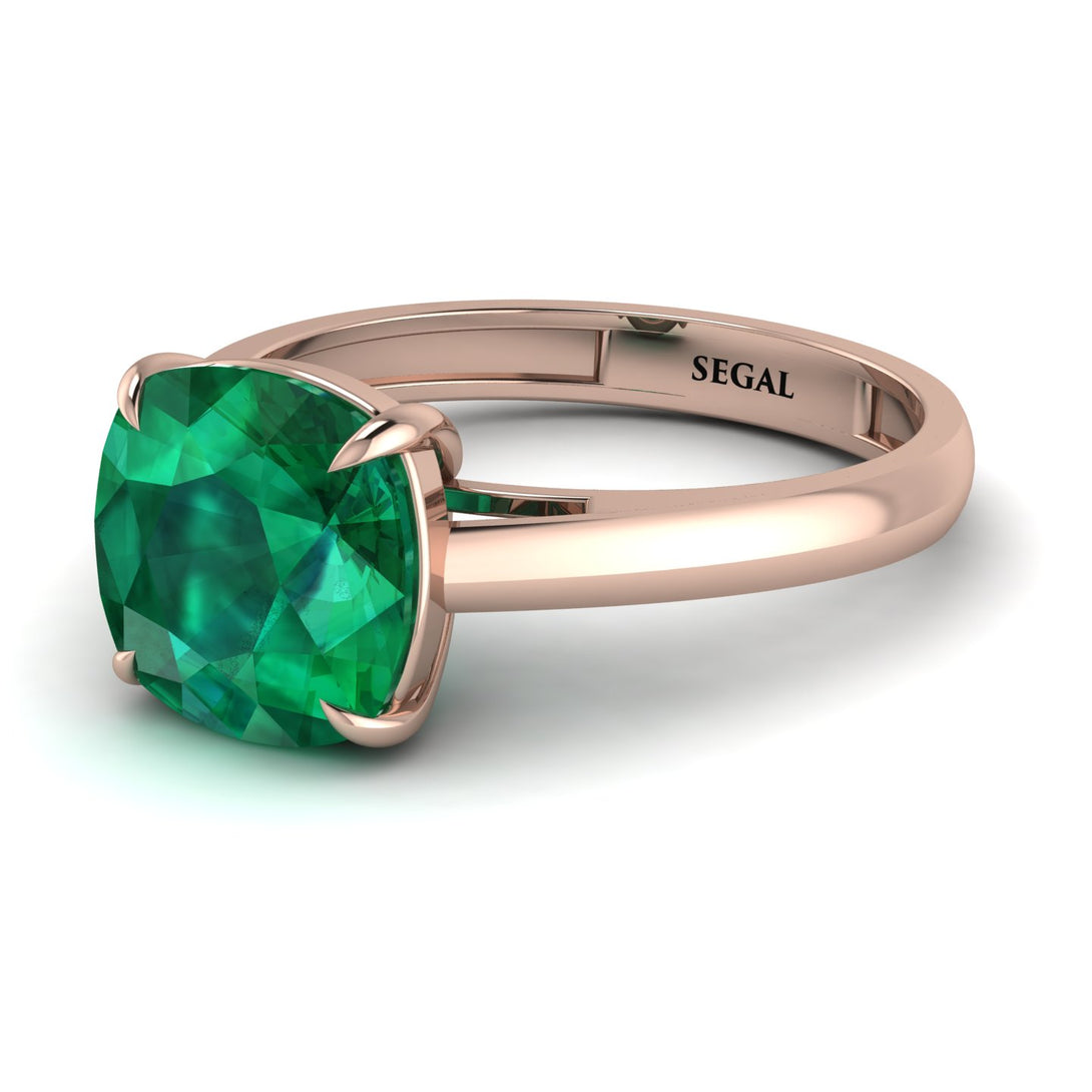 Cushion Cut Emerald Solitaire Engagement Ring - Royalty No. 5